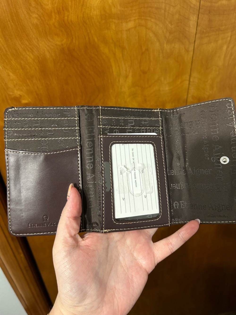 Etienne Aigner Dark Brown Leather Snap Wallet with Ring Detail - Picture 5 of 6